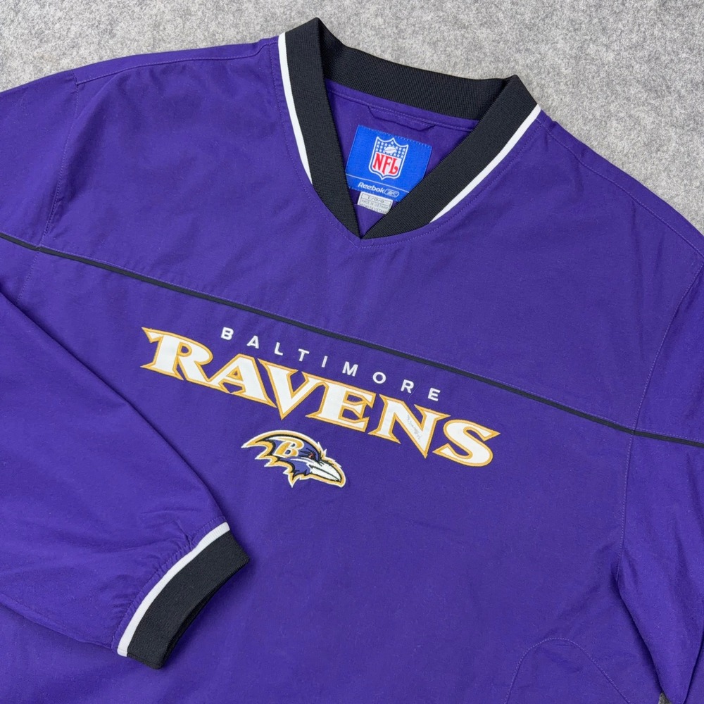 VTG Baltimore Ravens Pullover Men Large Purple Windbreaker Jacket NFL Reebok Y2K